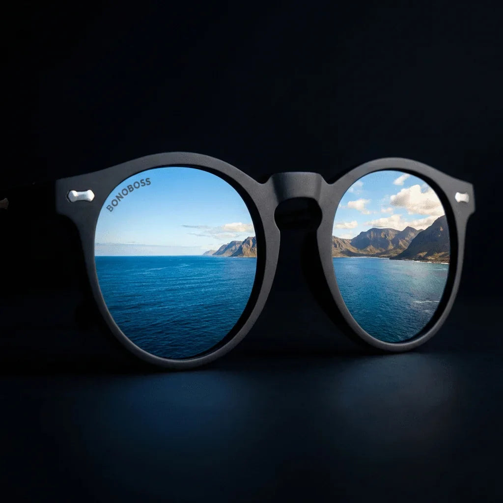 Lentes sol Temuco polarizados UV400 RPET reciclado del oceano dark reflejo lente paisaje optica nitida Bonoboss #editorial_polarizado #color_dark