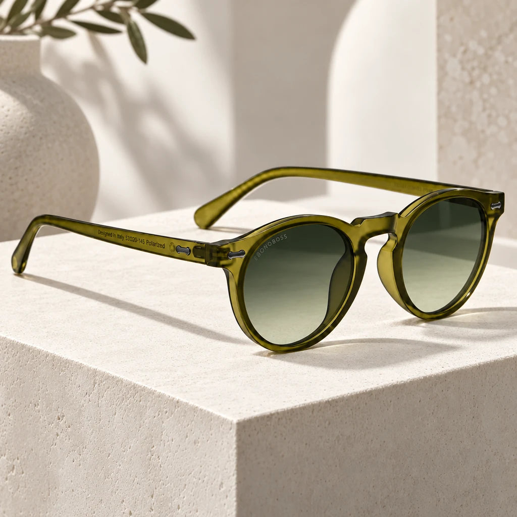 Lentes de sol Bonoboss Temuco RPET Olive Light en contexto de estilo de vida #color_olive-light
