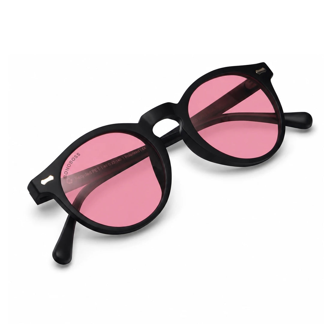 Lentes de sol Bonoboss Temuco RPET Rosado vista tres cuartos plástico reciclado #editorial_angulo45 #color_rosado