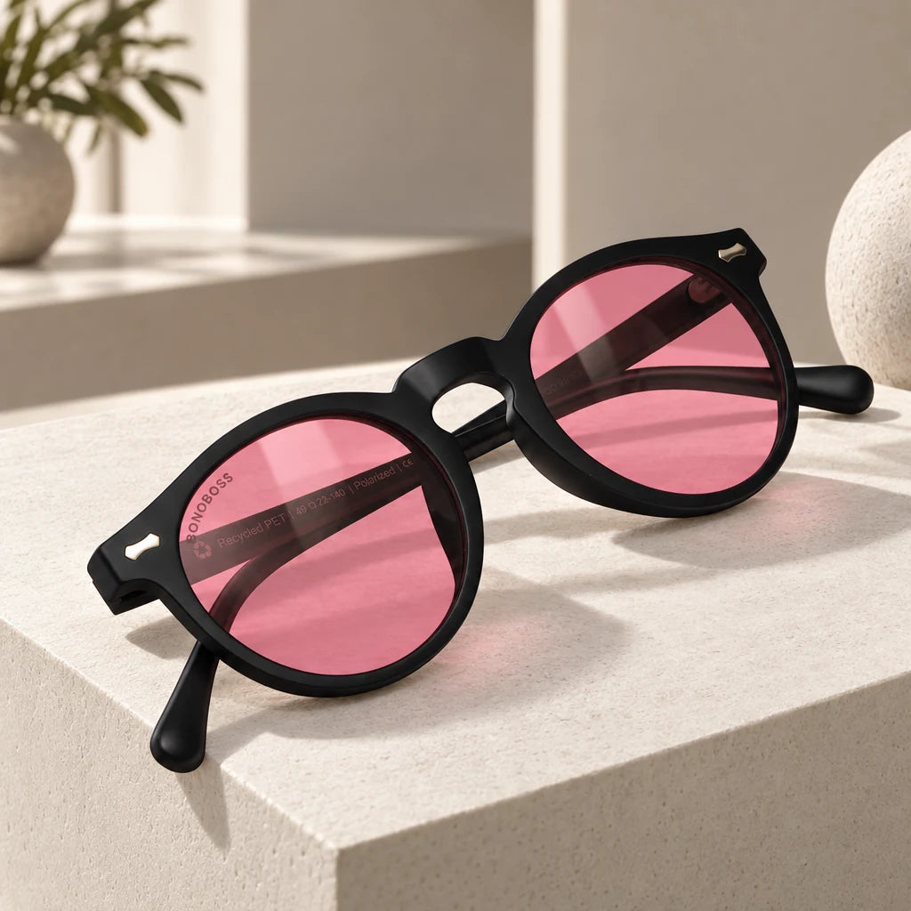 Lentes de sol Bonoboss Temuco RPET Rosado en contexto de estilo de vida #color_rosado