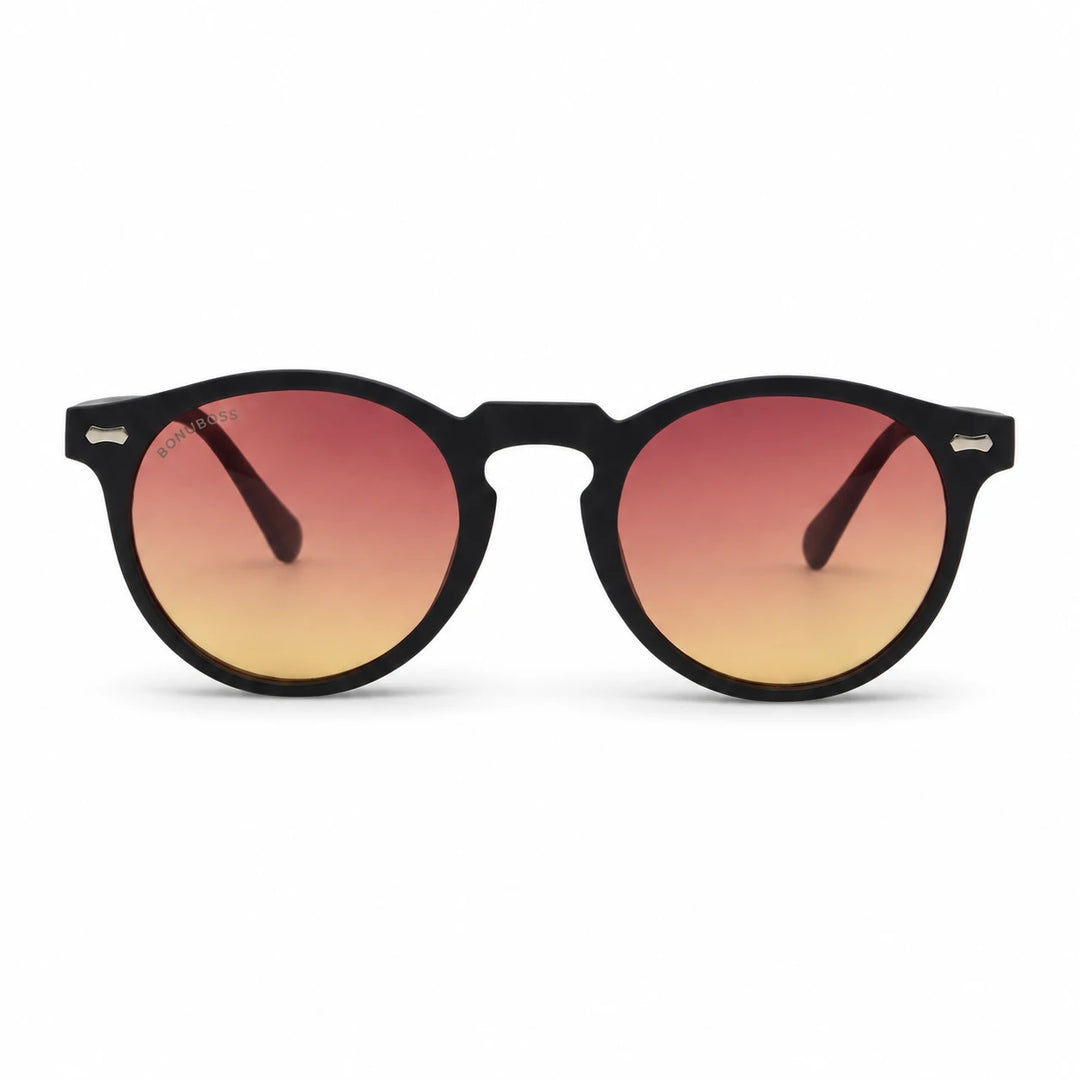 Lentes de sol Bonoboss Temuco RPET Sunset vista frontal plástico reciclado #editorial_frontal #color_sunset