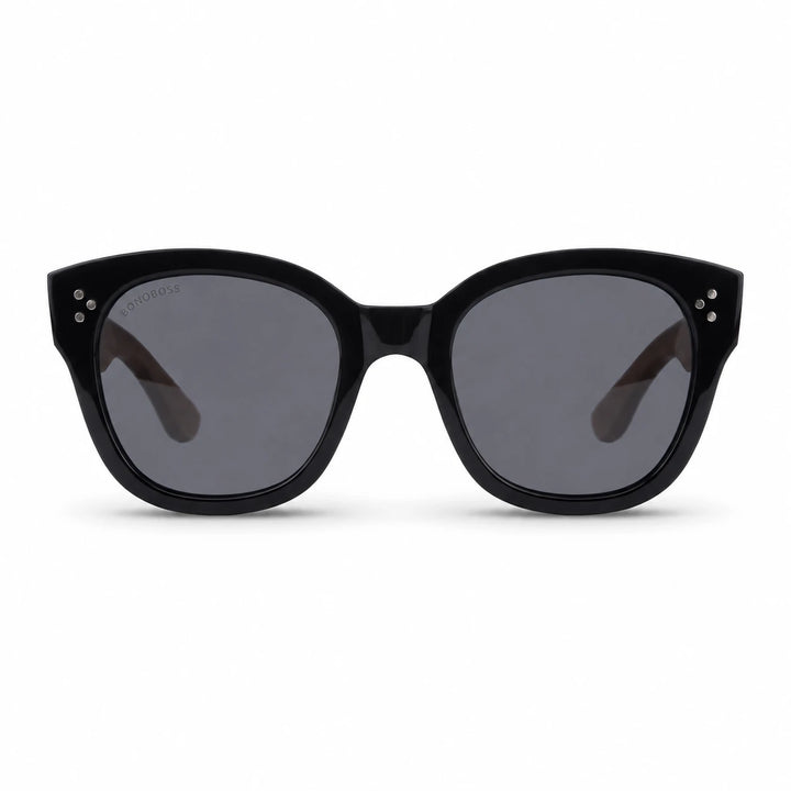 Lentes de sol Bonoboss Tren Tren Negro vista frontal varillas de madera #editorial_frontal #color_negro