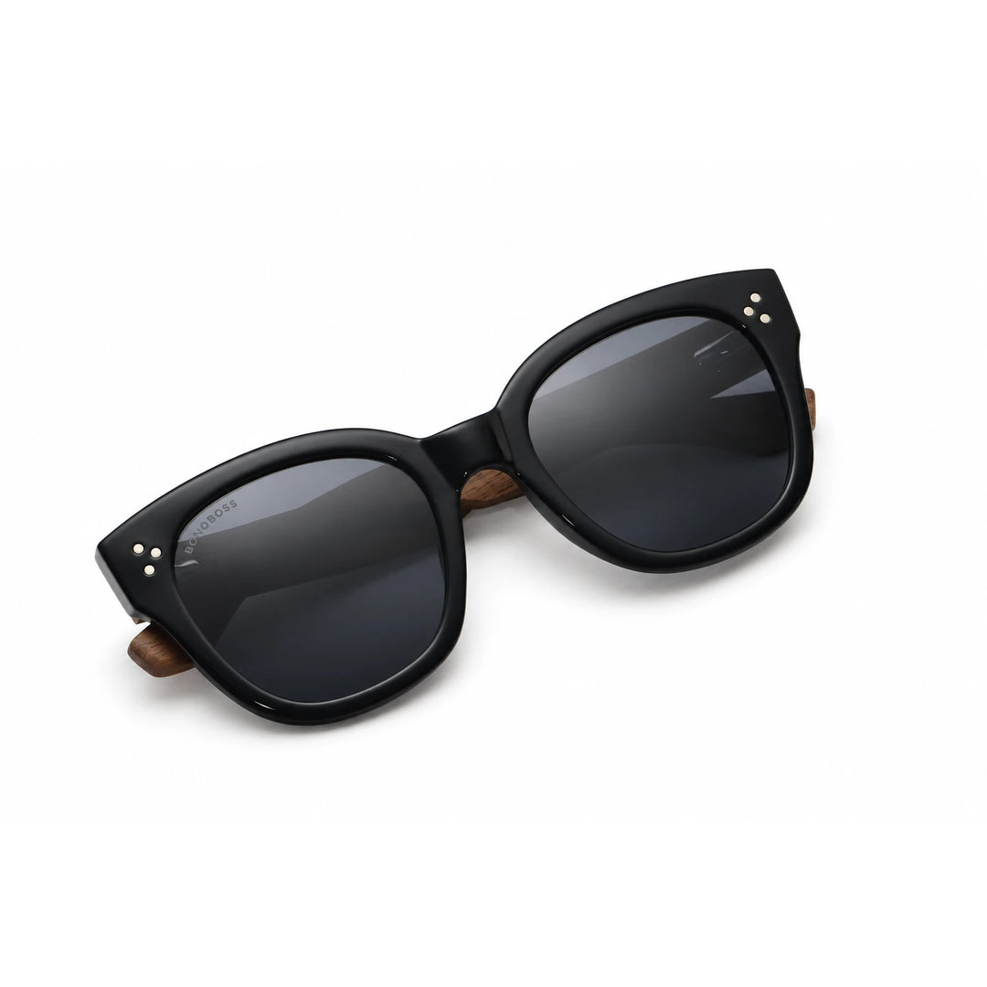 Lentes de sol Bonoboss Tren Tren Negro armazón plegado vista superior varillas de madera #editorial_plegado #color_negro