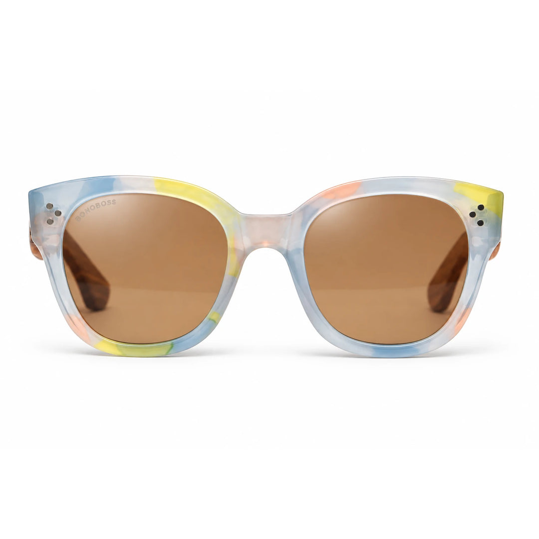 Lentes de sol Bonoboss Tren Tren Yellow vista frontal varillas de madera #editorial_frontal #color_yellow