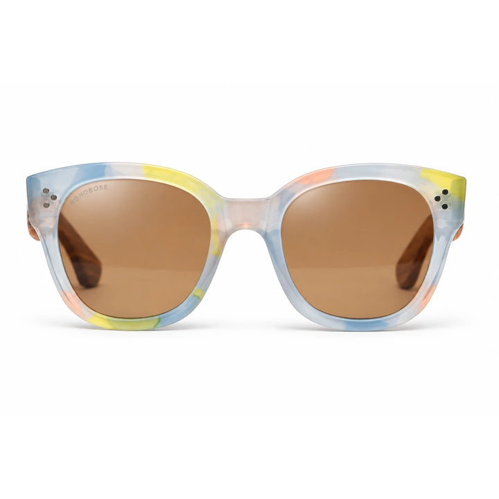 Lentes de sol Bonoboss Tren Tren Yellow vista frontal varillas de madera #editorial_frontal #color_yellow