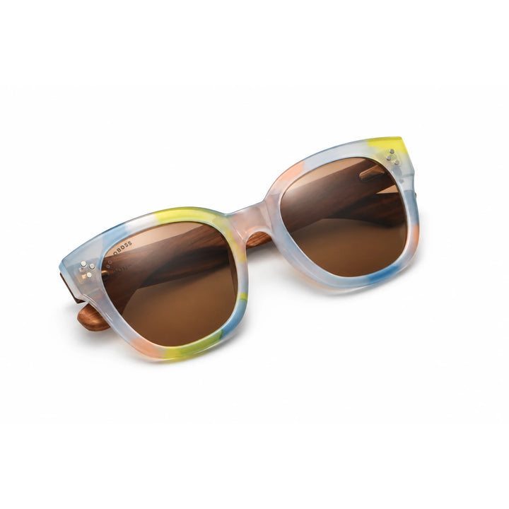 Lentes de sol Bonoboss Tren Tren Yellow armazón plegado vista superior varillas de madera #editorial_plegado #color_yellow