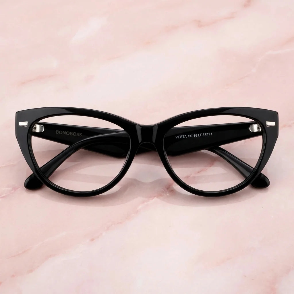 Vesta lentes ópticos negro marmol rosa frontal Bonoboss #color_negro
