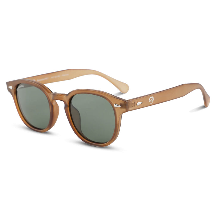 anteojos de sol polarizados redondos de botellas plásticas recicladas sustentable color café. cristal color g15 #color_brown