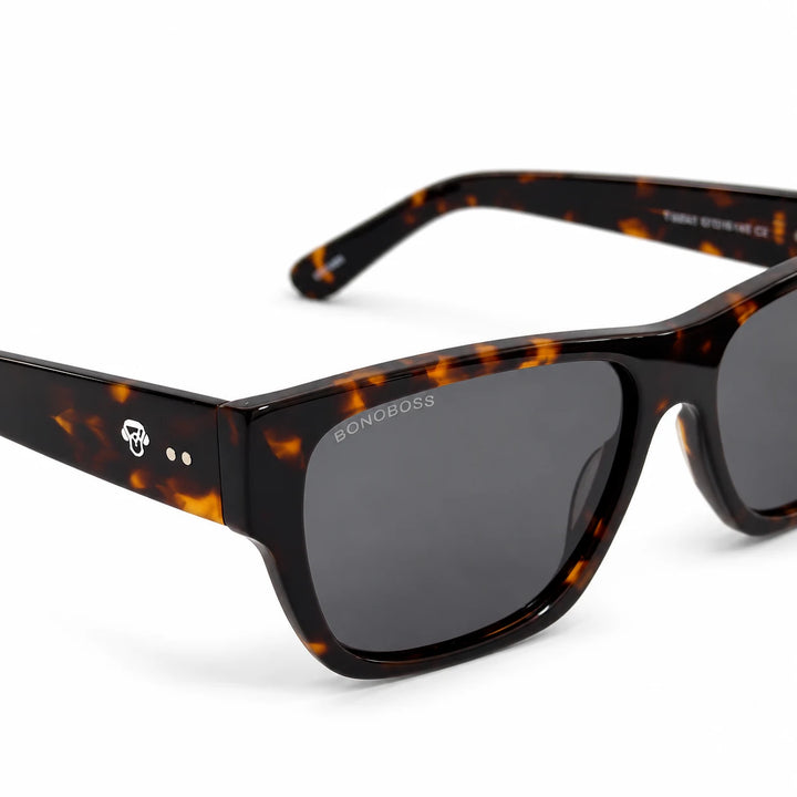 Lentes de sol polarizados Zorros Carey, Lente gris detalle del armazón y logo #editorial_detail1 #color_carey