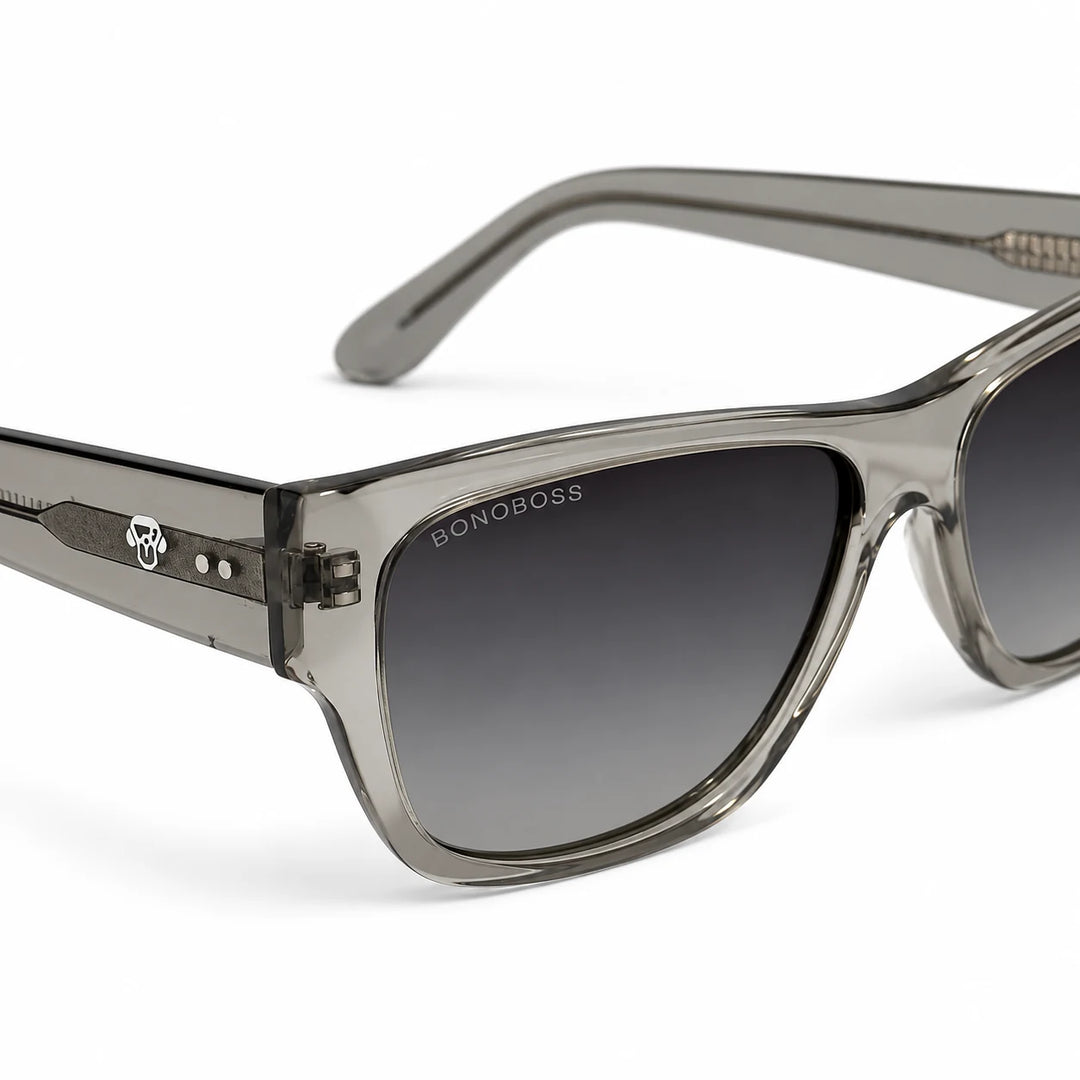 Lentes de sol polarizados Zorros Gris transparente, Lente gris degradado detalle del armazón y logo #editorial_detail1 #color_gris