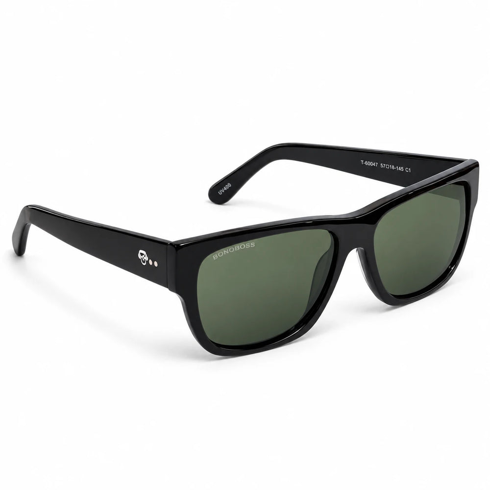 Lentes de sol polarizados Zorros Negro, Lente verde vista tres cuartos #editorial_angulo45 #color_negro