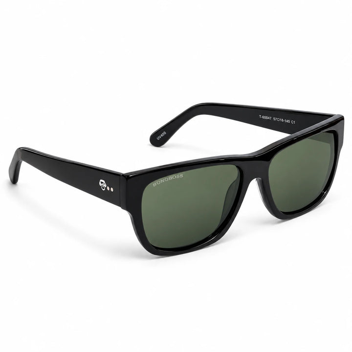 Lentes de sol polarizados Zorros Negro, Lente verde vista tres cuartos #editorial_angulo45 #color_negro