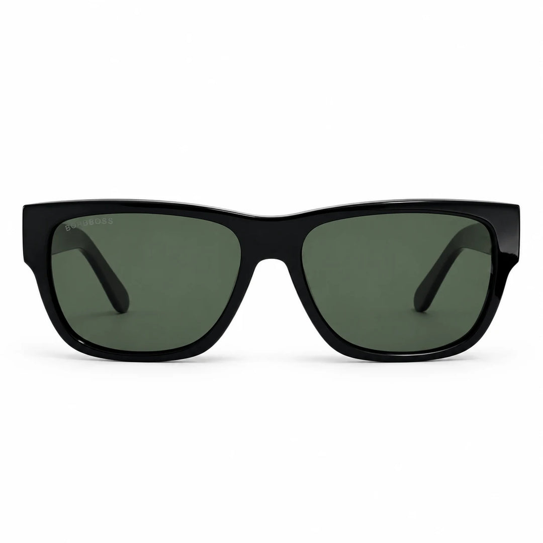 Lentes de sol polarizados Zorros Negro, Lente verde vista frontal #color_negro #foto_frontal