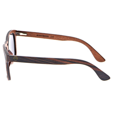 vista lateral de kong anteojos de sol rectangulares polarizados de madera para hombre de cara redonda y grande
