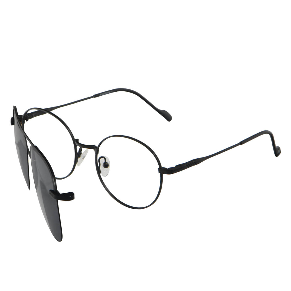 anteojos o marcos opticos redondos de color rosado con sobre lente clip sol iman polarizado para hombre y mujer de color barbie rosado vista angulada #color_rosado