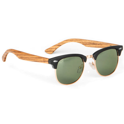 gafas anteojos de sol polarizados redondos de color dorado con cristales G15 y patas de madera natural para hombre y mujer