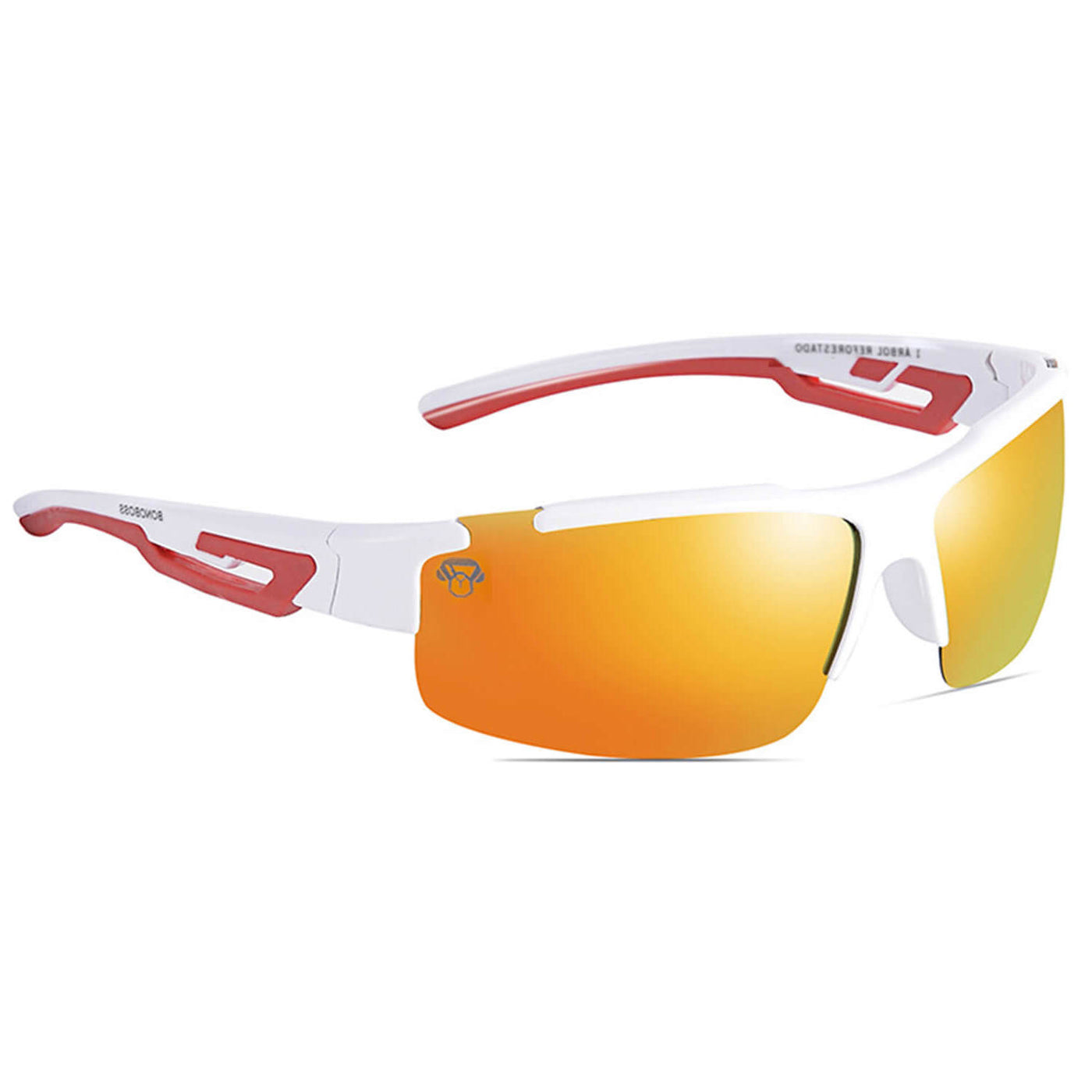 lentes de sol deportivos para bicicleta de color blanco con lentes espejados rojos polarizados